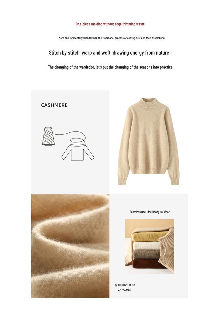 Lekasha Women's High Neck Waffle Knit 100% Pure Cashmere Sweater - Long Sleeve, Autumn/Winter