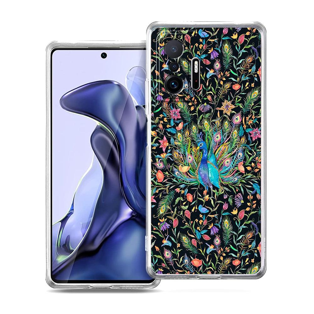 Transparent Phone Case for Xiaomi Mi 14 13 12 11 Ultra 13T 12T 11T Poco X3 NFC F3 F6 Pro 5G Soft TPU Animal Cute Peacock Pattern