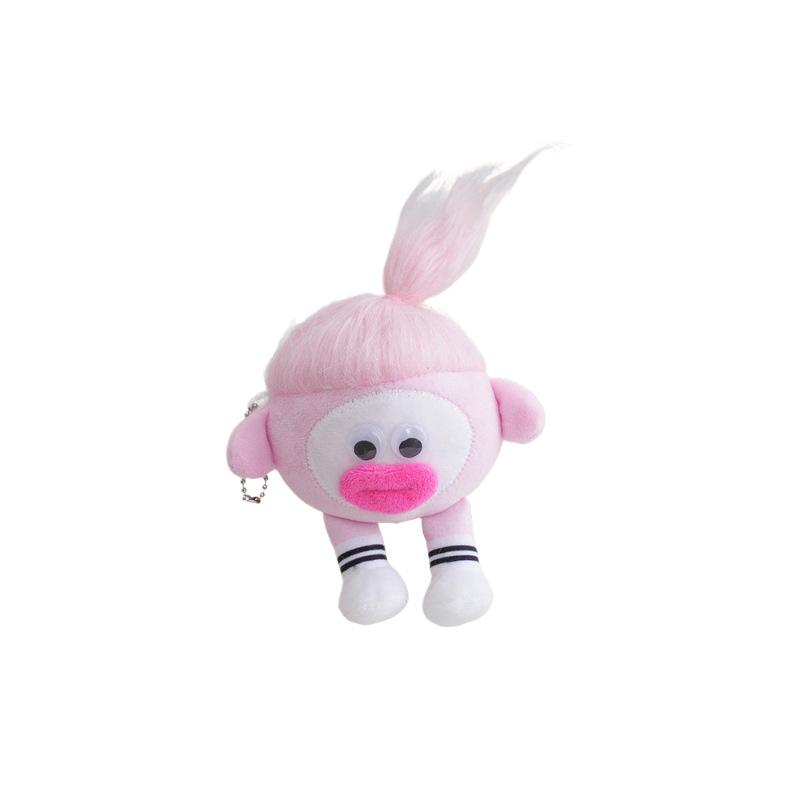 Creative Cute Sausage-Mouth Frizzy Braids Plush Keychain: Long-Haired Coal Ball Figure Doll Bag Charm