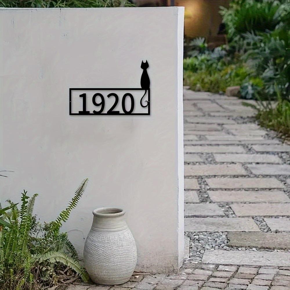 Metal Cat Wall Decor Black House Number Sign Easy Mount Art