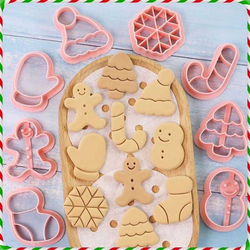 8 stk julekjekskjæresett Plast Trykkbare julekjekskuttere