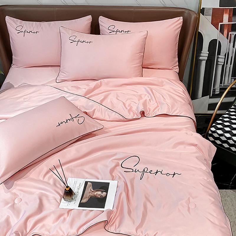 New Simple Satin Silky Summer Cooling Quilt Super Soft Breathable Blanket for Bedding Washable Embroidered Air Conditioner Duvet