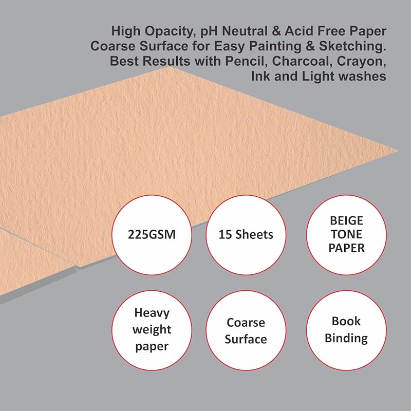 Anupam Skin Toned Watercolour Paper Pad - Beige Toned - Cold Press Paper - 225 Gsm - 15 Sheets - A5 5