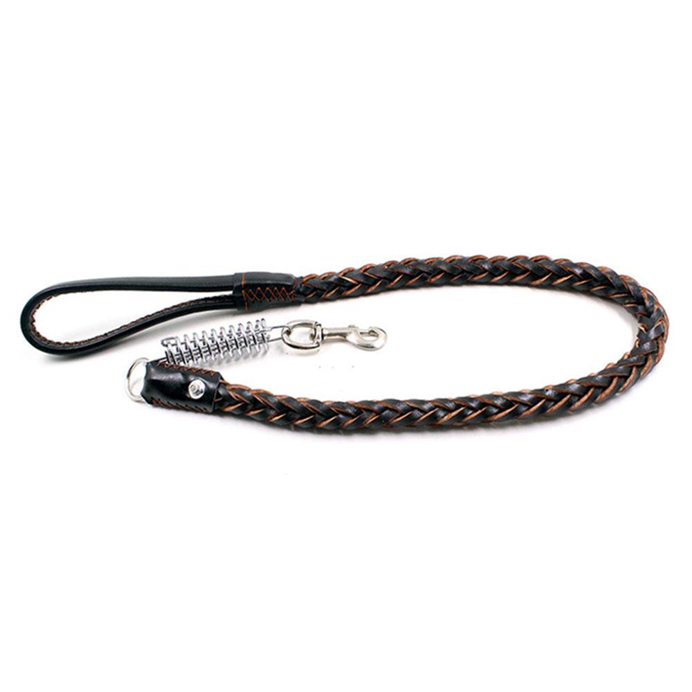 Leather Dog Leash For Large Dogs Strong Leather Braided Dog Leash With Buffer Spring Pet Traction Rope For German Shepherd Dog