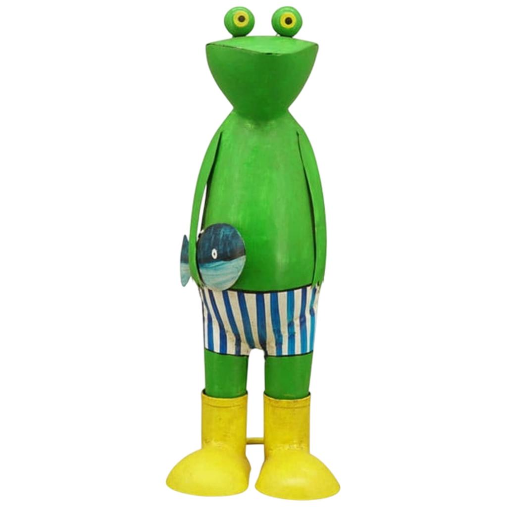 Froschfischer-Figur in Gummistiefeln, Metall-Gartendekoration