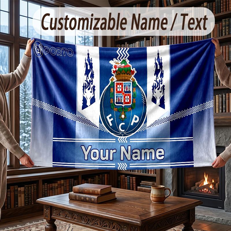Custom Name Flannel Throw Blanket FC Porto Pattern Warm Home Decoration