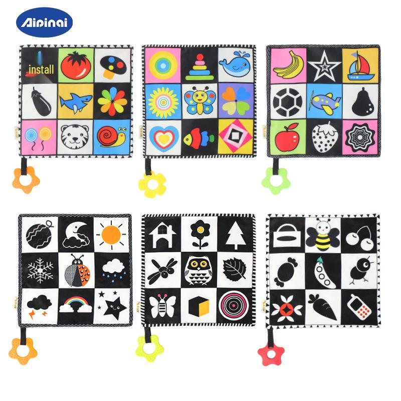 Aipinqi Baby Comfort Toy: Black & White Square Towel with Teether Ring