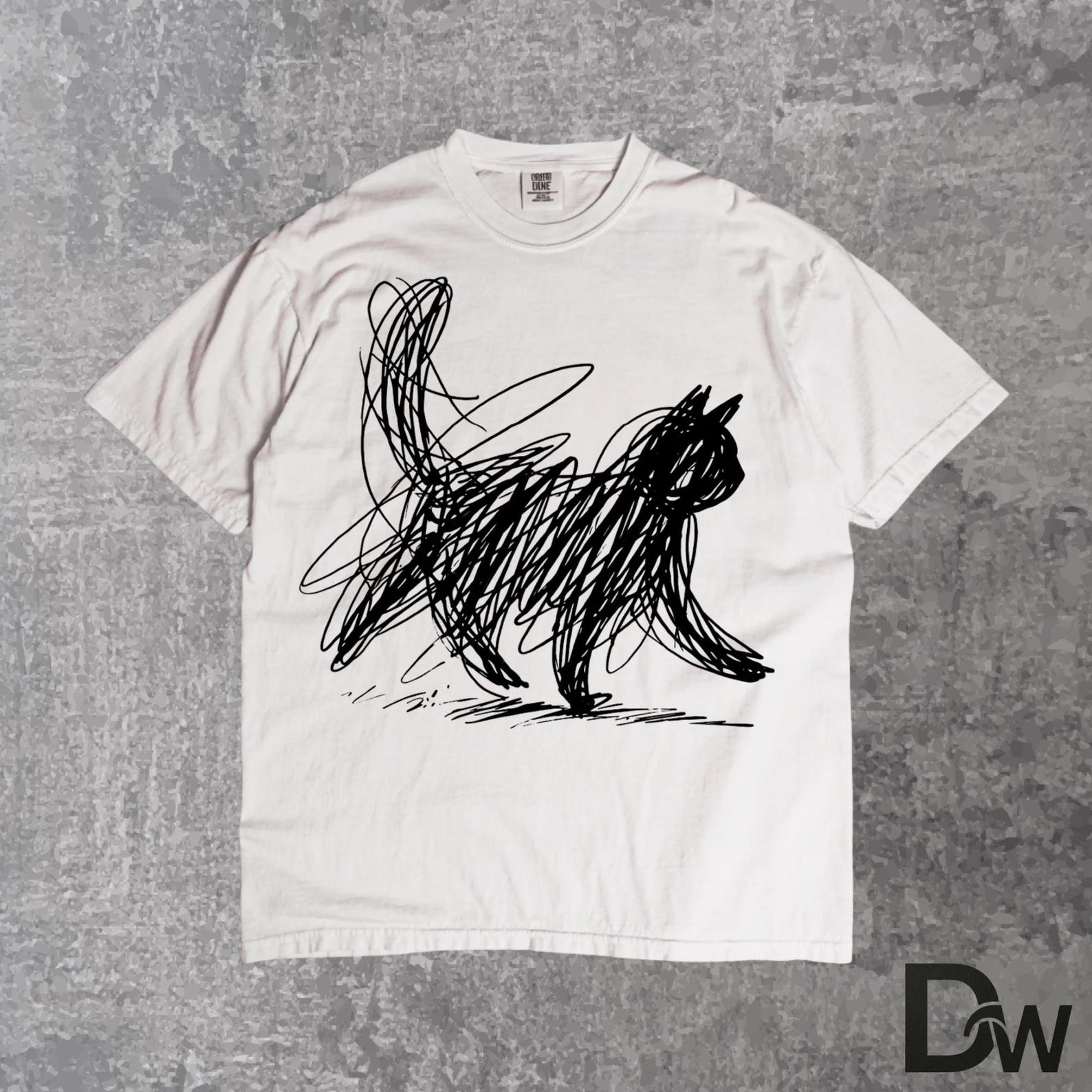 Abstract Line Art Cat Comfort Colors T-Shirt | Minimal Sketch Modern Aesthetic Artsy Cat Lover Tee S