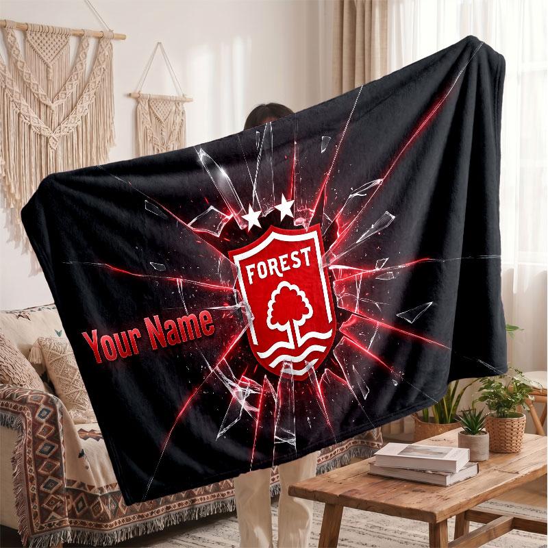Coperta Personalizzata in Pile Nottingham Forest con Logo Calcio, Testo Nome Personalizzato Morbida Calda Coperta da Divano per la Casa