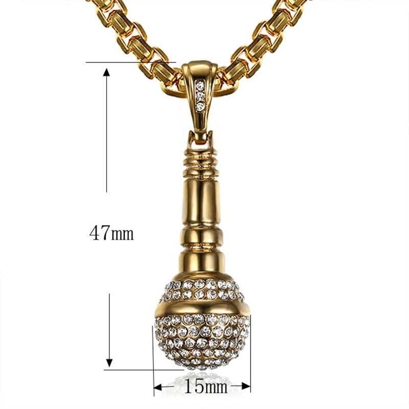Trendy Microphone Shape Pendant Necklace Men's Women's Necklace Bohemian Crystal Inlaid Microphone Pendant Accessories Jewelry