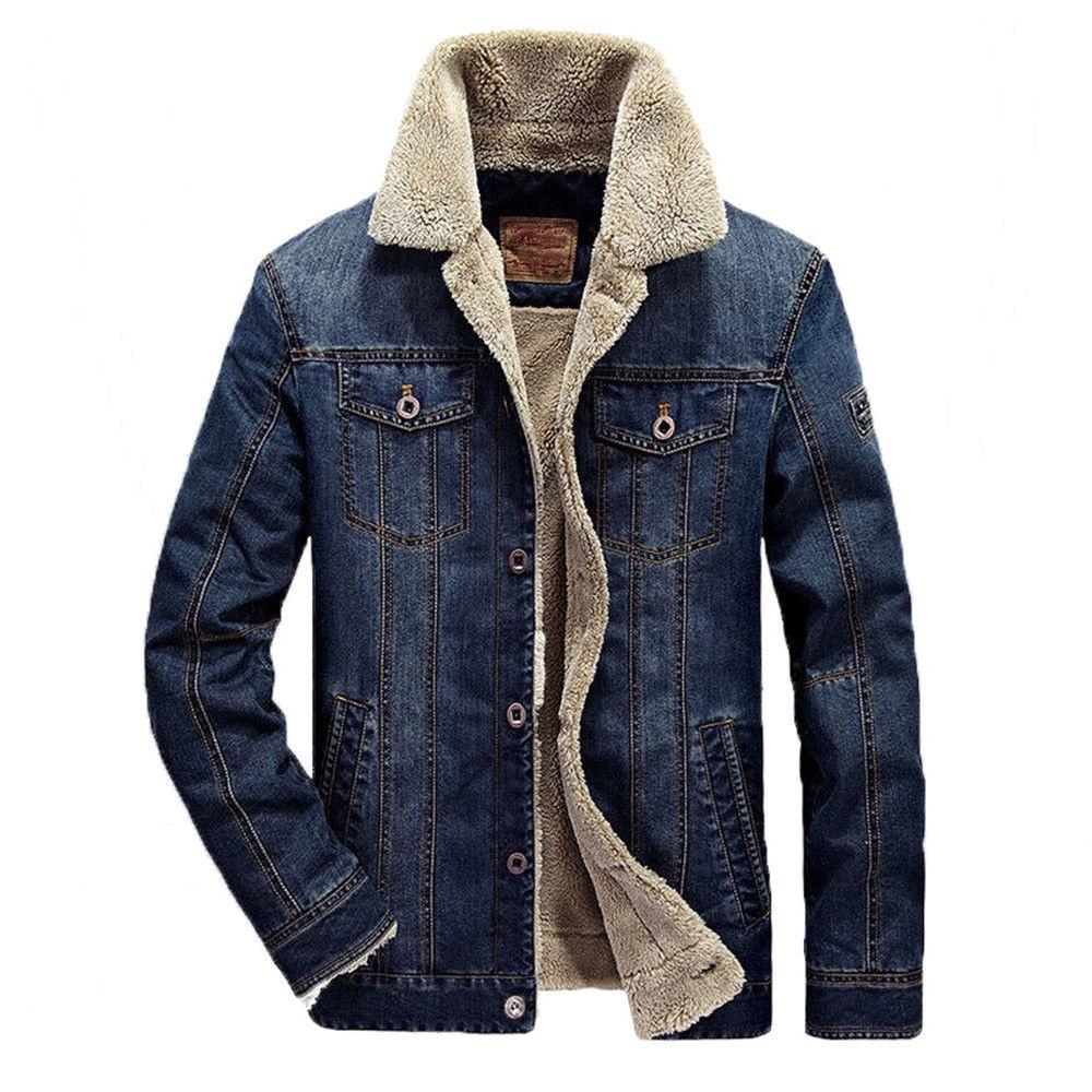 Jean Jacket Mens Fur Collar Lined Fashion Casual Denim Winter Warm M6xl Coat
