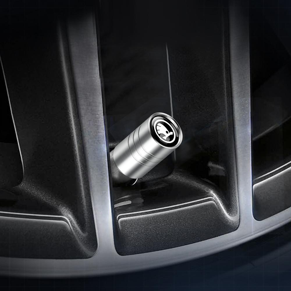 4pcs Car Styling Aluminum Alloy Wheel Cover Tire Valve Stem Dust Caps For Skoda Enyaq A7 Superb Rapid Kamiq Octavia Kodiaq Fabia