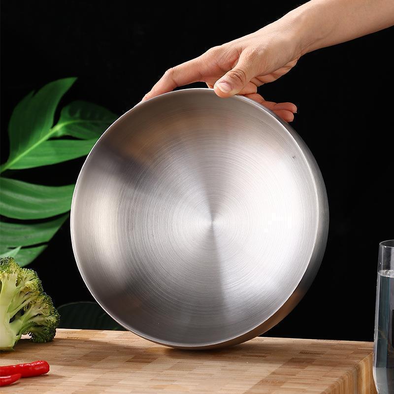 Golden Double-Layer Korean Cuisine Bowl - 304 Stainless Steel, Ideal for Rice, Soup, Kimchi, and Cold Noodles.