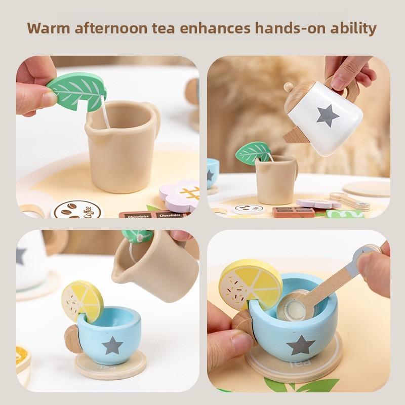 Wooden Childrens Tea Set With Pretend Play Kitchen Role Play For Kids