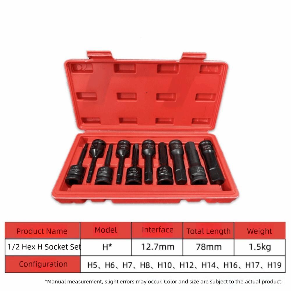 10PCS Interface 12.7mm Inner Hexagonal Sleeve 1/2 Hexagon Socket Durable Wrench Socket  For Repair
