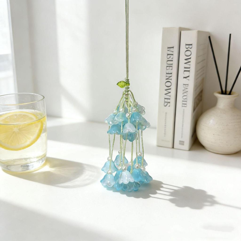 Maiglöckchen Rosa & Weiß Farbverlauf Anhänger - Chinesischer Stil Autoanhänger und Taschenanhänger, Kulturelles Geschenk