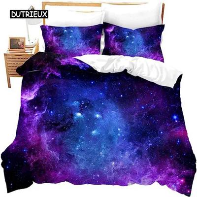 Funda Nórdica Galaxy Tamaño Completo para Niñas Niños Adolescentes Niño Cielo Estrellado Cosmos Funda de Edredón Microfibra Suave Cremallera Azul Púrpura Decoración