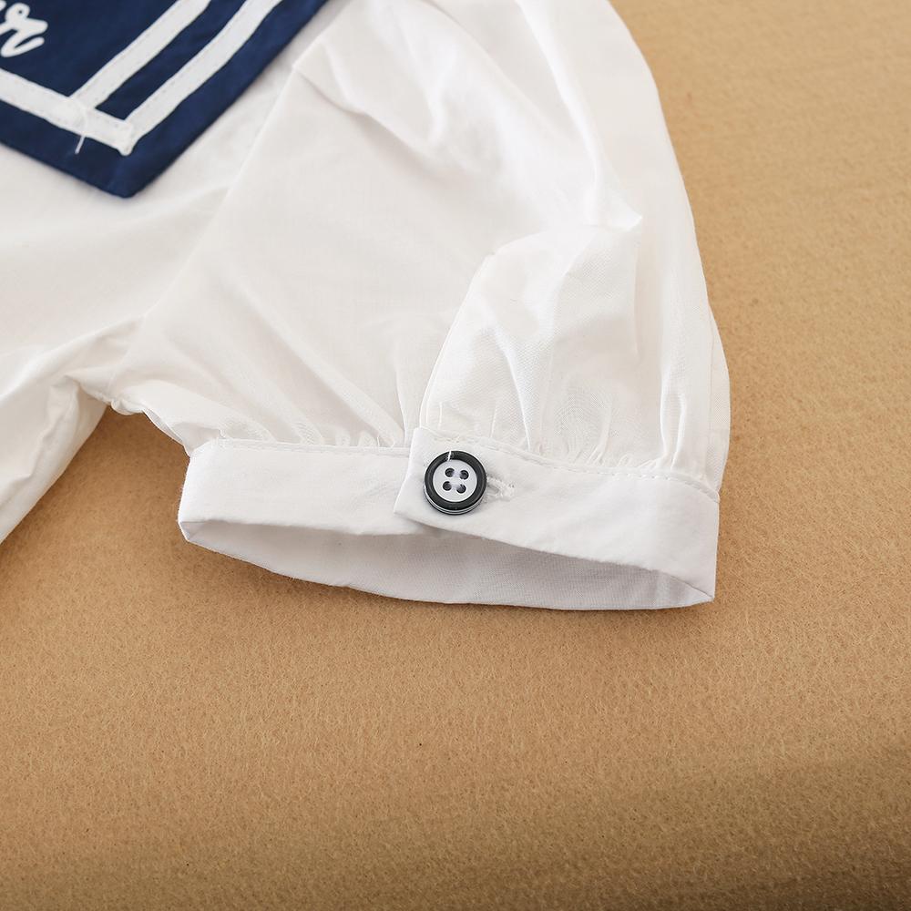 Girls Dress 100% Cotton White Sailor Back To School Dress Suitable for 5-12 Years Old Girls Short Sleeved Summer Dresses