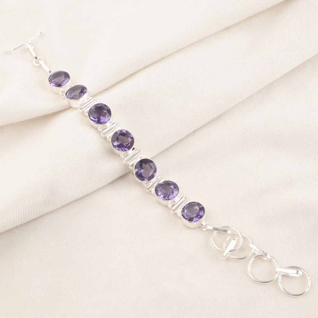 Adjustable Natural Iolite Gemstone 925 Sterling Silver Jewelry Women Bracelet9" RB-7-5