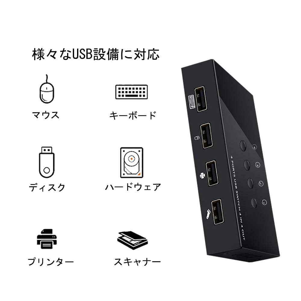 Hub USB 4 com 4 Portas USB Switch para 4 Compatível com Apple e KVM Switch 2.0 Switch, Entradas, Saídas, + Dispositivos, Macs, Teclados, Mouses, Impressoras, Computadores,