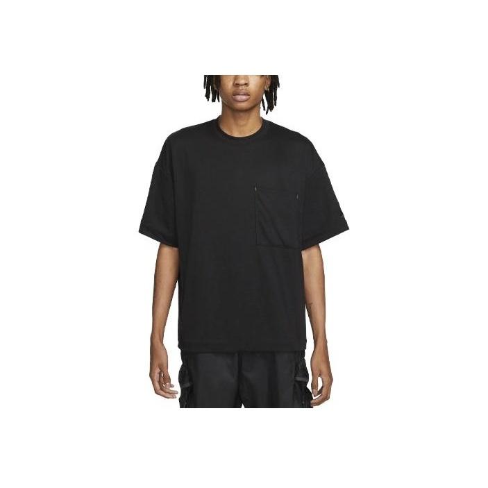 Nike Sportswear Tech Pack Solid Logo Pocket Design Crew Neck Loose Fit Short Sleeve T-Shirt Men Tops Black FB7392-010