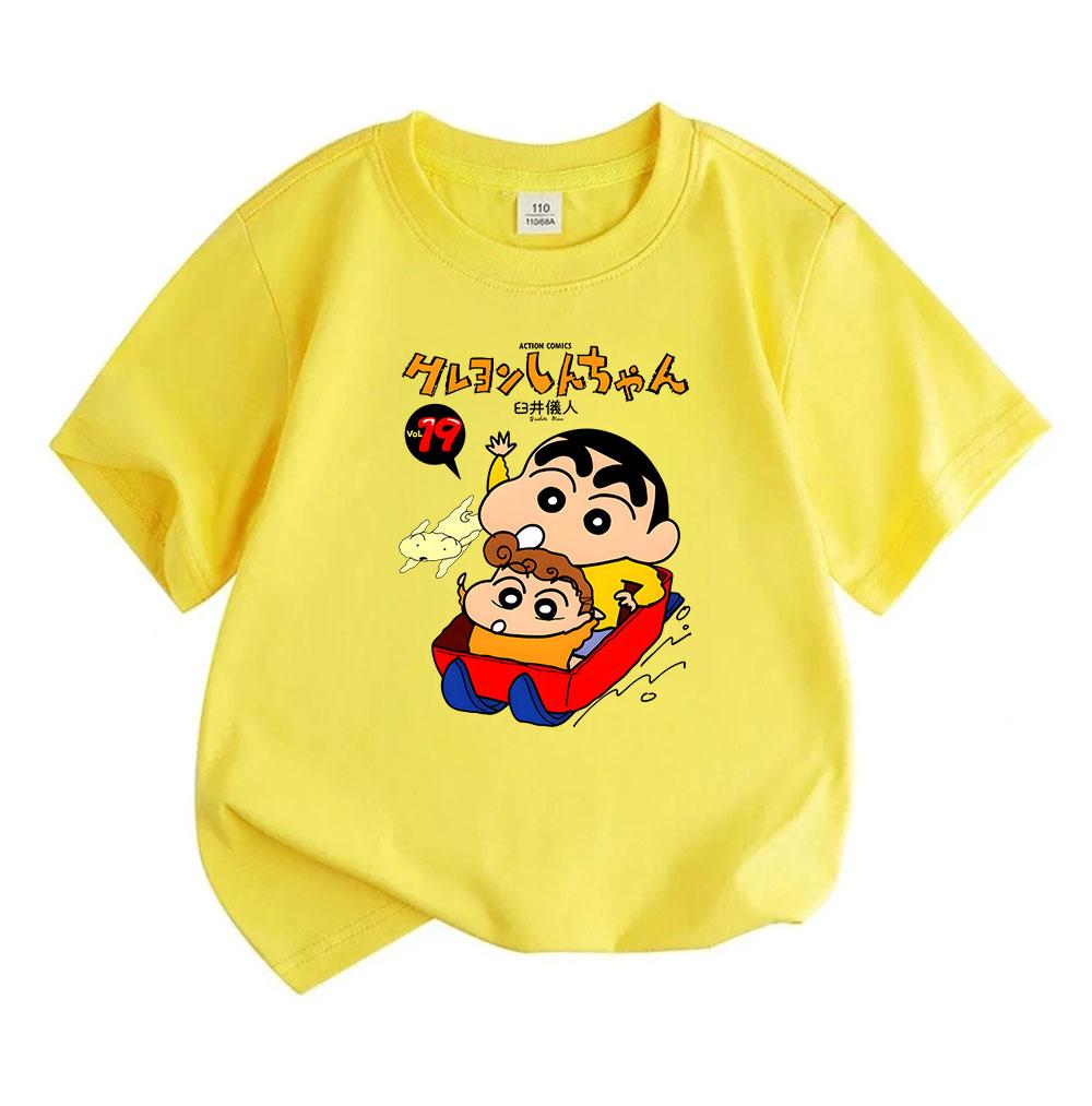 Cute Cartoon Crayon Character Print Boys Girls Crew Neck Short Sleeve T-Shirt 100% Cotton Casual Comfortable Tee for Kids Summer Daily Wear Outfit