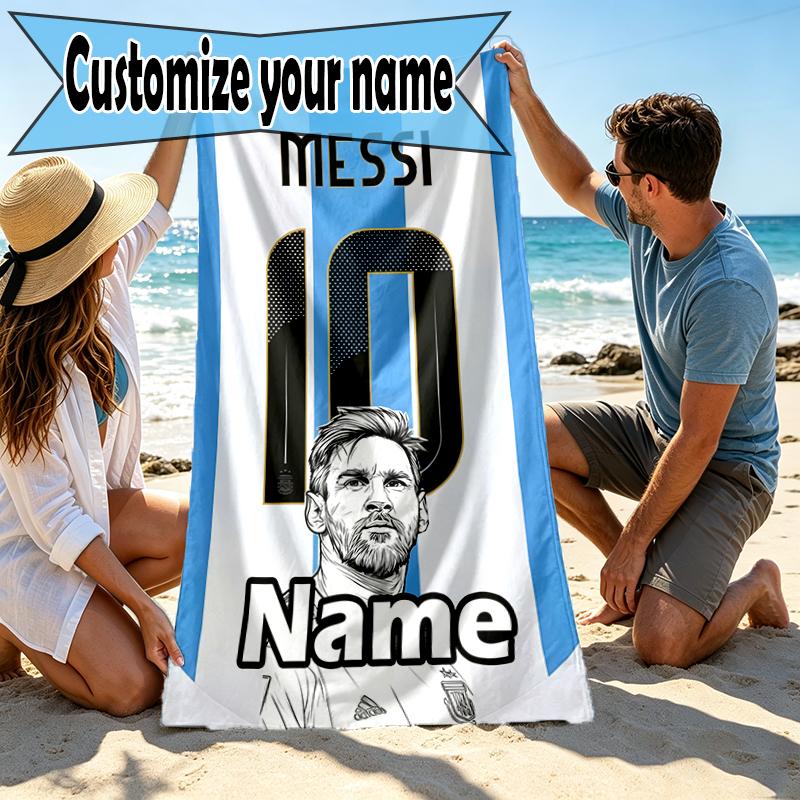 Custom Name Personalized Lionel Messi Print Beach Towel, for Trip Camping Beach Party Home Decor, Birthday Gift for Family & Friends