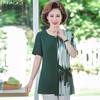 Western-style Loose Short-sleeved Chiffon Shirt Middle-aged and Elderly Summer Round-neck Fashionable Small Shirt