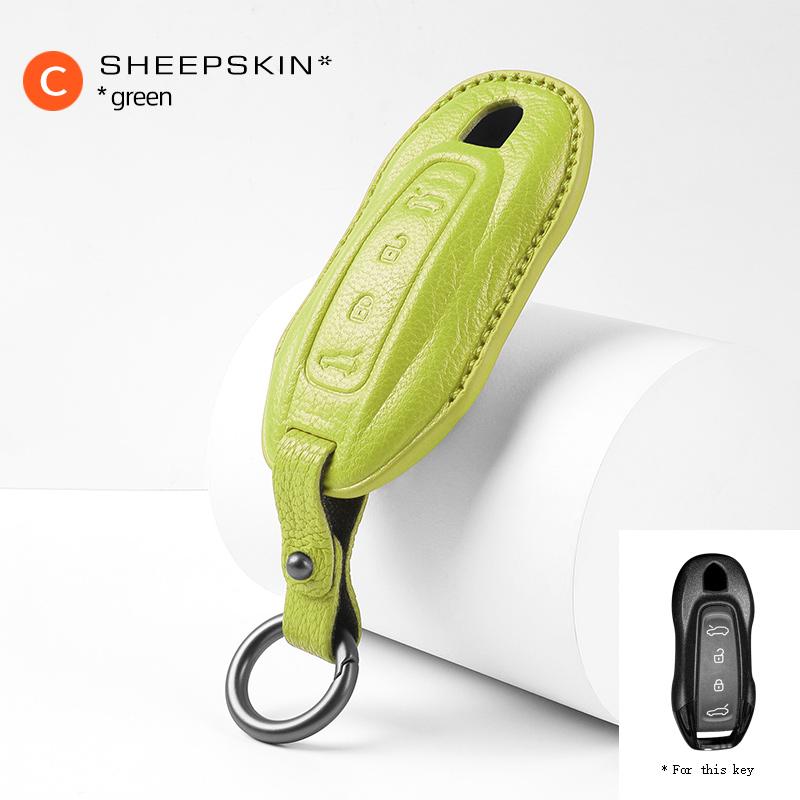Goatskin Key Fob Cover With Keychain Fits Porsche Macan 4 Ev Electric Model Taycan Key Shell Accessories