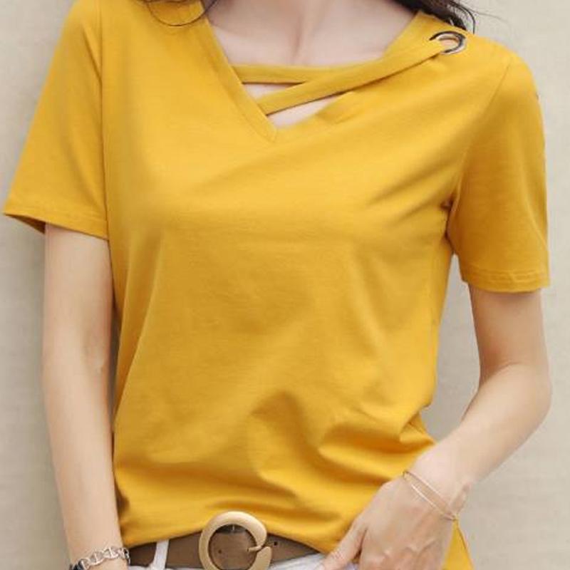 2025 New Summer V-neck Loose Casual White T-shirt Women