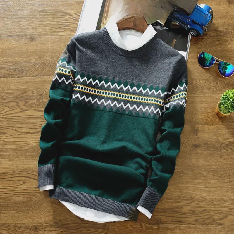 

Мужской свитер-пуловер с круглым вырезом осень/зима - молодежный корейский модный тренд