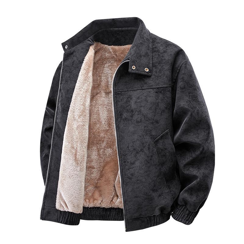 Fleece and thickened couple American retro PU leather jacket men's loose casual versatile windproof stand-up jacket men's fashion