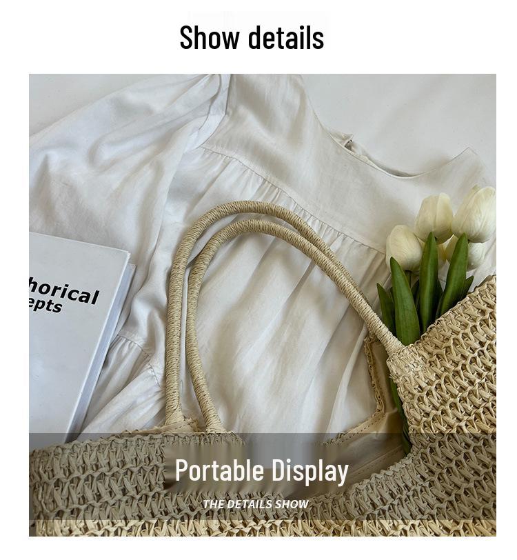 2026 Spring/Summer Women's High-End Straw Woven Tote Bag - Large Capacity Beach Bag