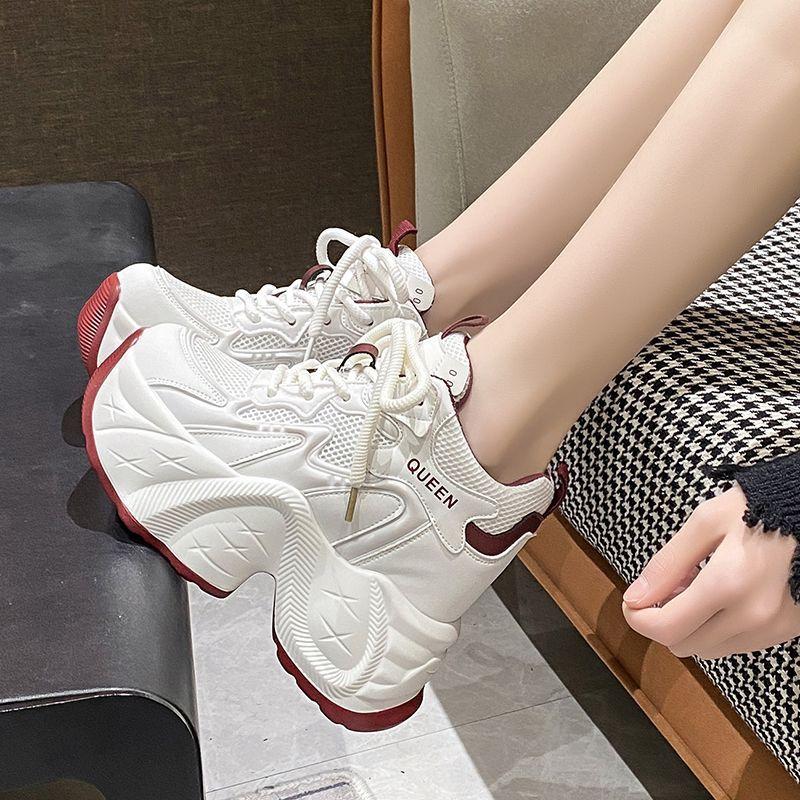 10cm Super High Heels Dad's Shoes Women's Ins Super Hot Breathable White Shoes Thick Sole Increased Height Inside Slimming Casual Sports Shoes
