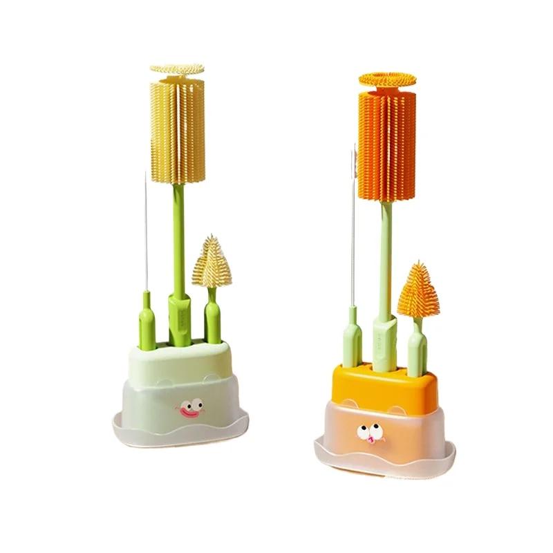 Baby Spezialflaschenbürste Haushaltsbecher Strohhalm Silikon Reinigungsbürste mit Aufbewahrungsbasis Multifunktionale Schnuller-Reinigungswerkzeuge