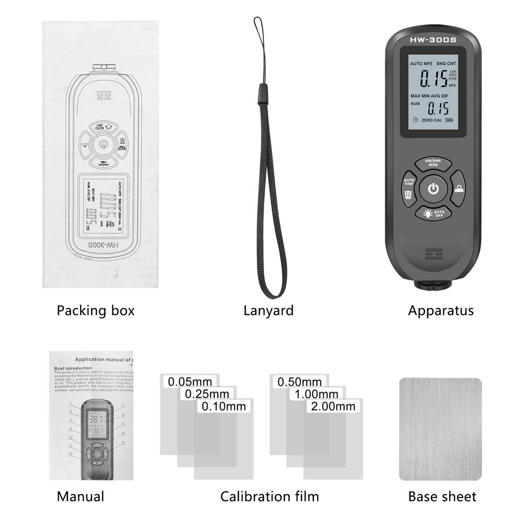 Hw-300s Coating Thickness Gauge 0-2000um Thickness Measuring Tool Digital Lcd Display Resolution 0.01mm