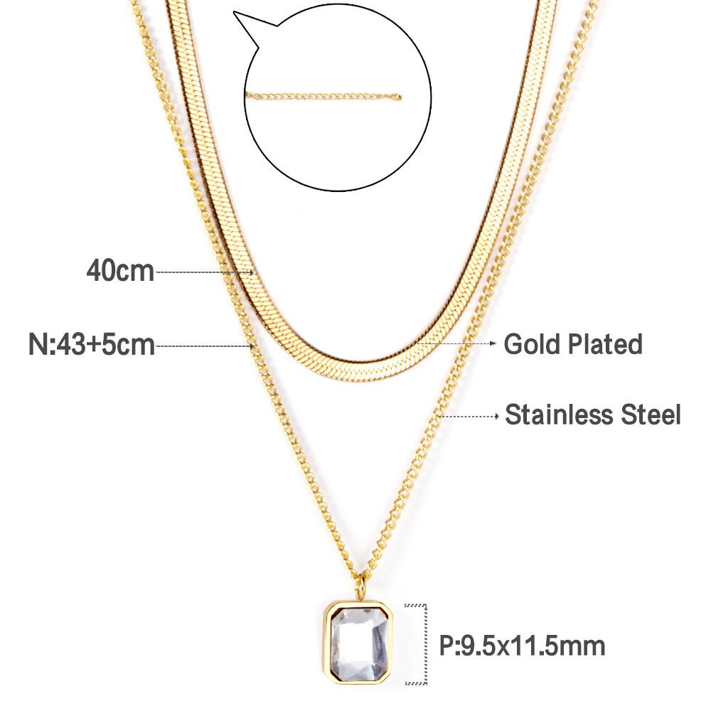 Stacked Double Chain Necklace Trend Diamond Earrings Electroplated 18K Gold Stainless Steel Necklace Women