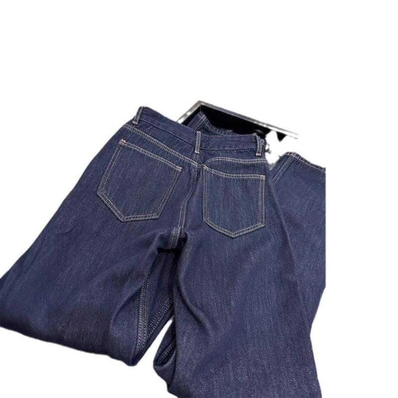 Womens High Waist Straight Leg Jeans Dark Blue Fleece Lined Thick Winter Slim Loose Petite Long Denim Pants