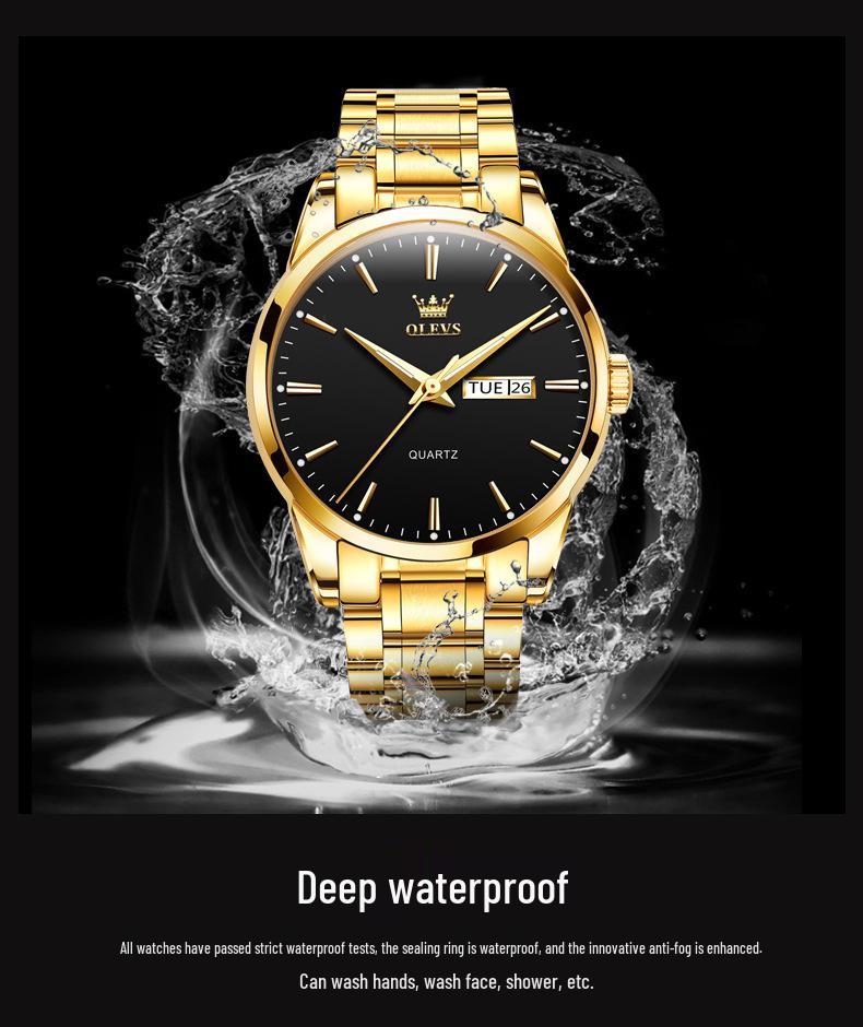 Oulishi Waterproof Gold Steel Band Quartz Men's Business Watch