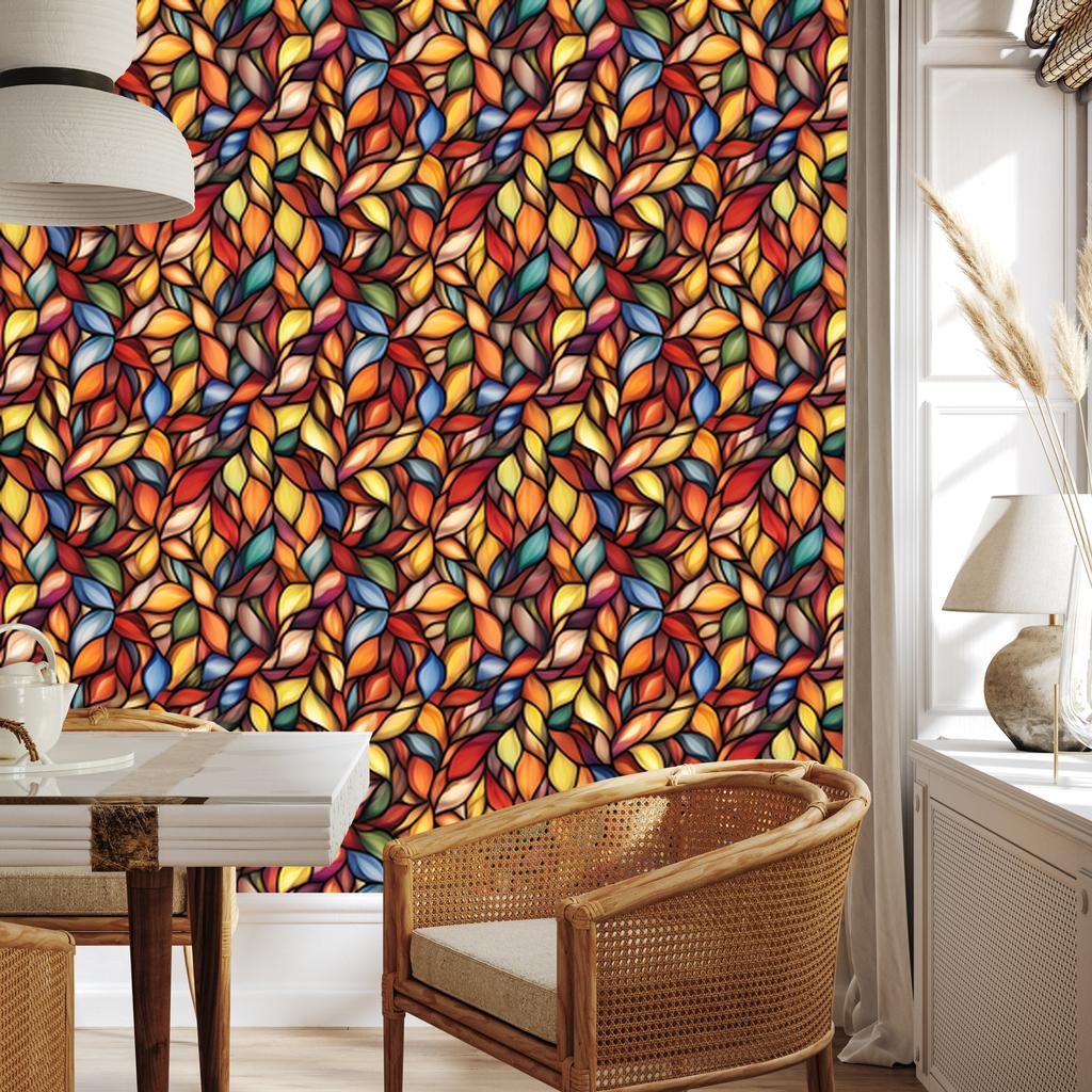 Stained Glass Wallpaper Red and Orange for Living Room and Bedroom 50x1000