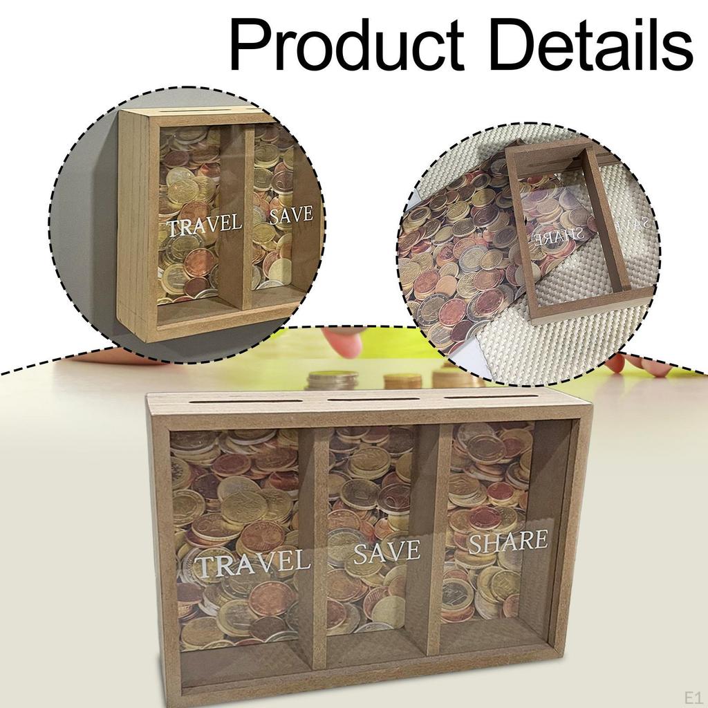 Wooden Piggy Bank Container Case Money Saving Jar for Desktop Kids Adults