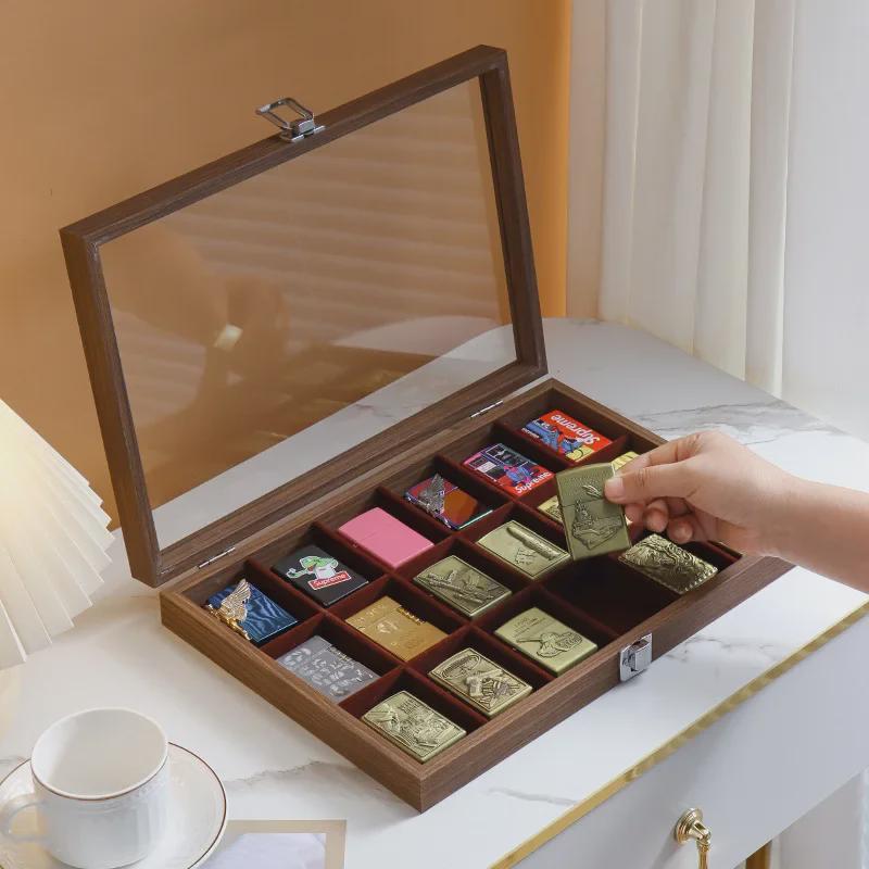 Windproof Lighter Display & Storage Box, Transparent Dustproof Cover, Large Capacity