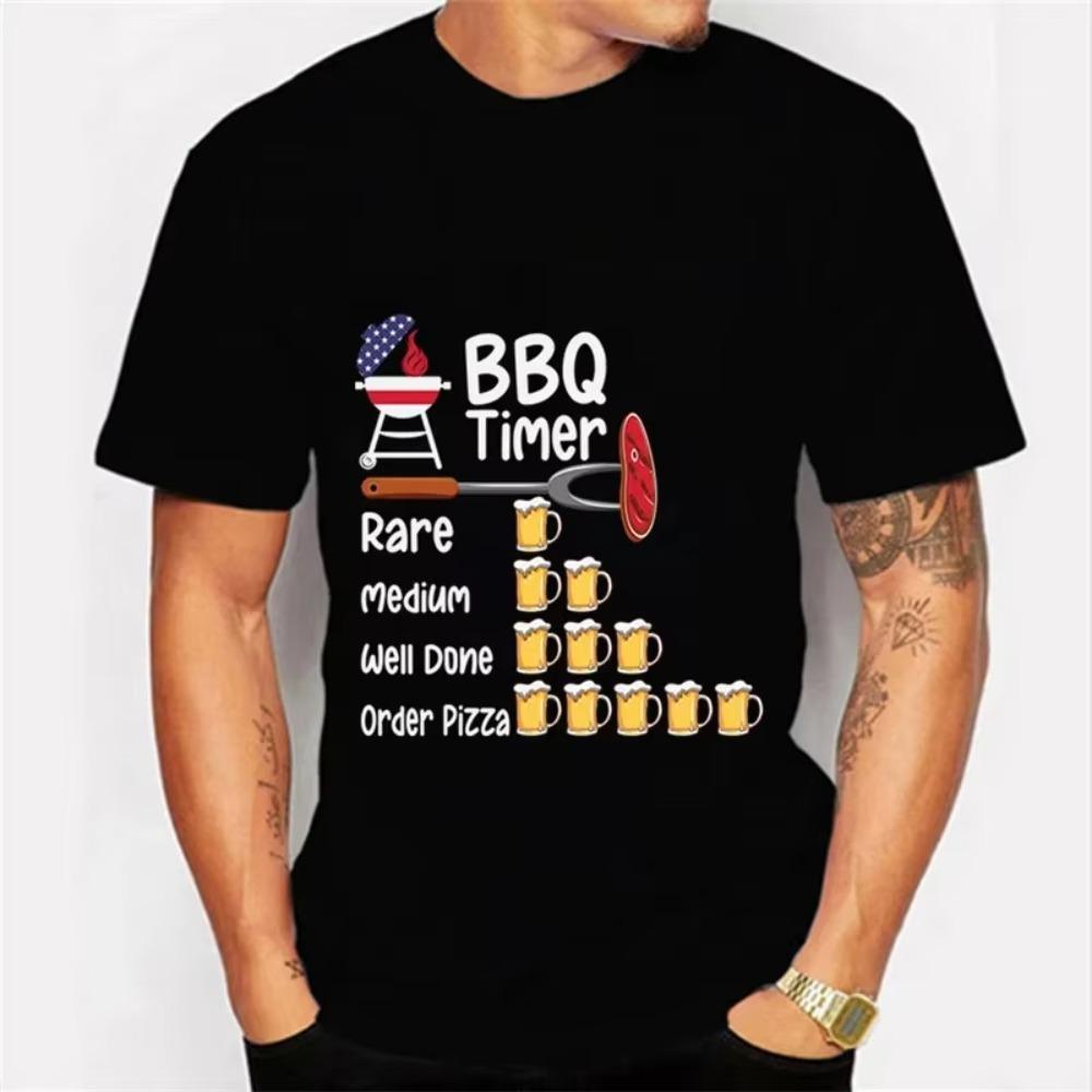 Košile BBQ TIMER Pánské tričko BEER Potisk Mikina s krátkým rukávem Letní tričko Pulovr Topy Nadměrná velikost Prodyšná trička Košile