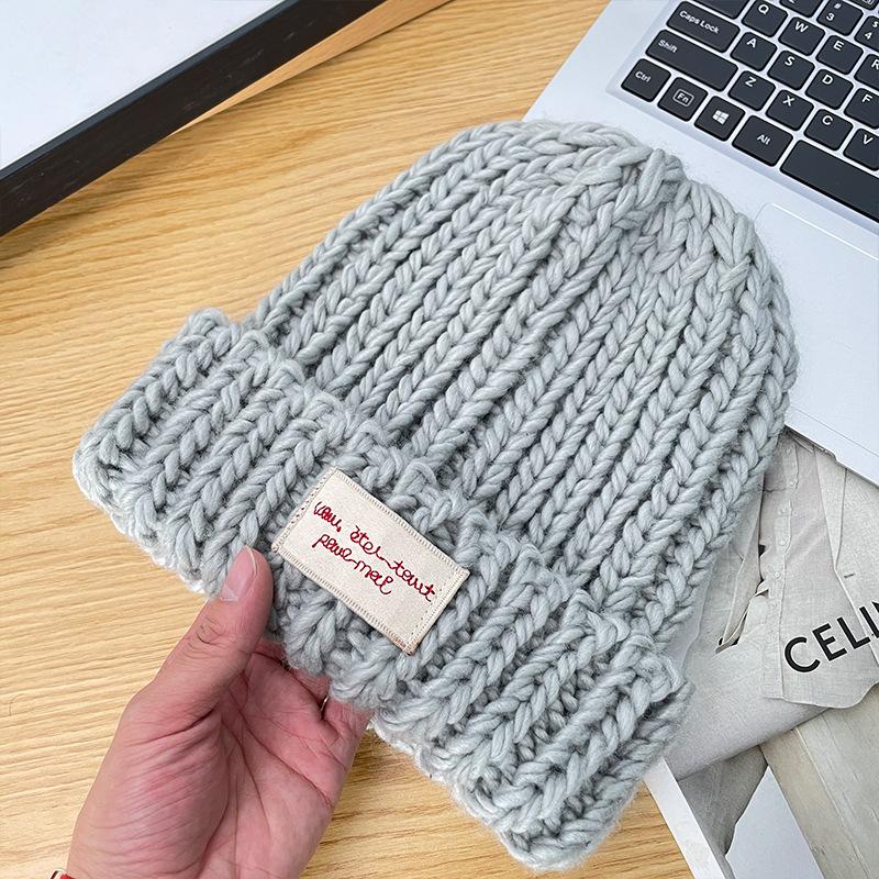 Big Head Circumference Knitted Hat for Women In Winter Korean Style All Match Big Head Thick Thread Pullover Hat for Women Showing Face Small Cold Hat