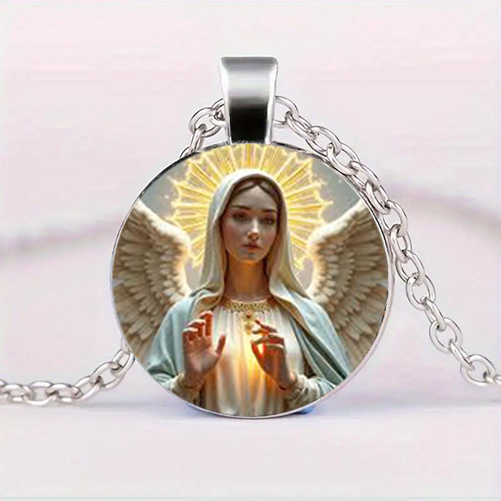 Virgin Mary And Angel Wing Pendant Necklace - Suitable For Both Men And Women.