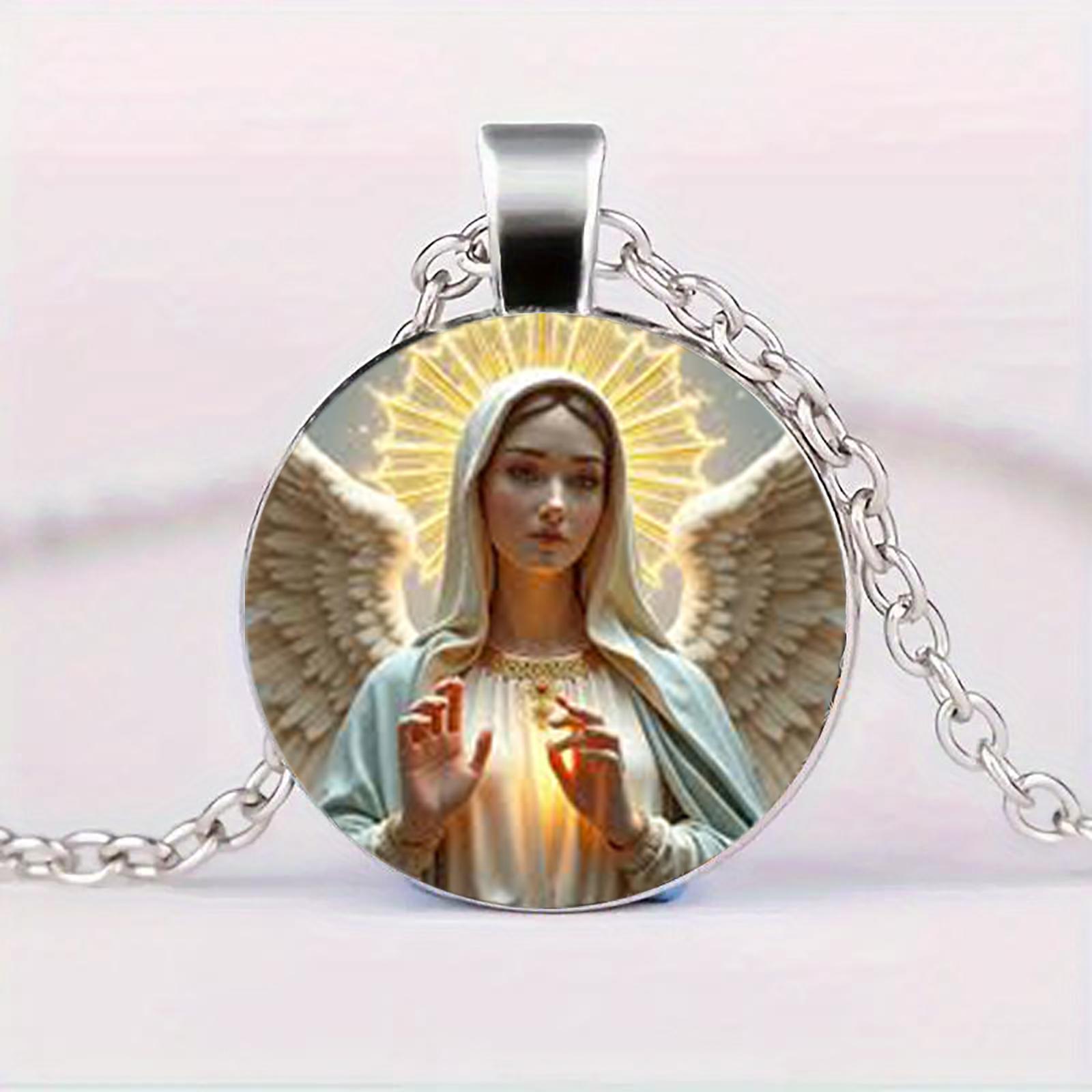 

A Vintage-Style Virgin Mary And Angel Wings Pendant Necklace – Suitable For Both Men And Women.