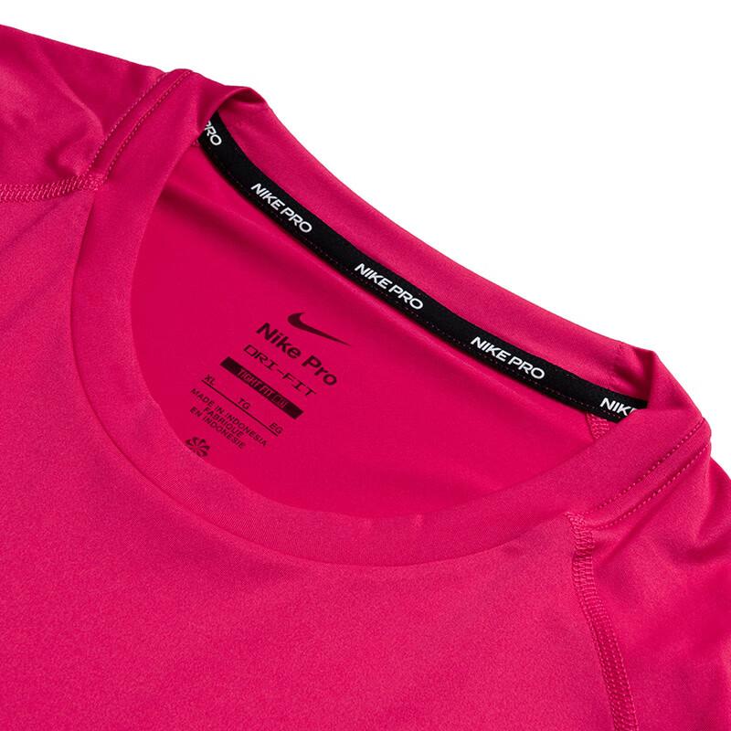 Nike PRO DRI FIT T Shirts Men's Pink Crew Neck Moderate FB7920-666