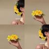 Sweet Brides Wedding Flower Hair Comb  Women Yellow Pink Flower Hairpin Bridesmaid Headdress Hair Combs Girls Floral Hairclip