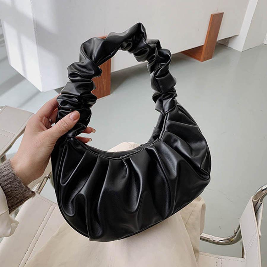 Fashi Pleated Handlebags for Women PU Cloud Bags Leisure Armpit Bag Shopping Shoulder Bags Dumpling Handbag Female Hand Bags