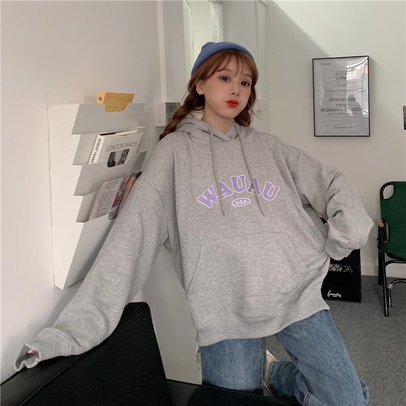 

Женские свободные свитера с длинным рукавом и капюшоном с круглым вырезом, женские топы, однотонные толстовки M светло-серый